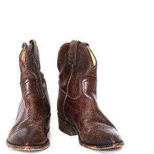 FRYE Brown Distressed Ankle Cowboy Boots, Woman's Size 9